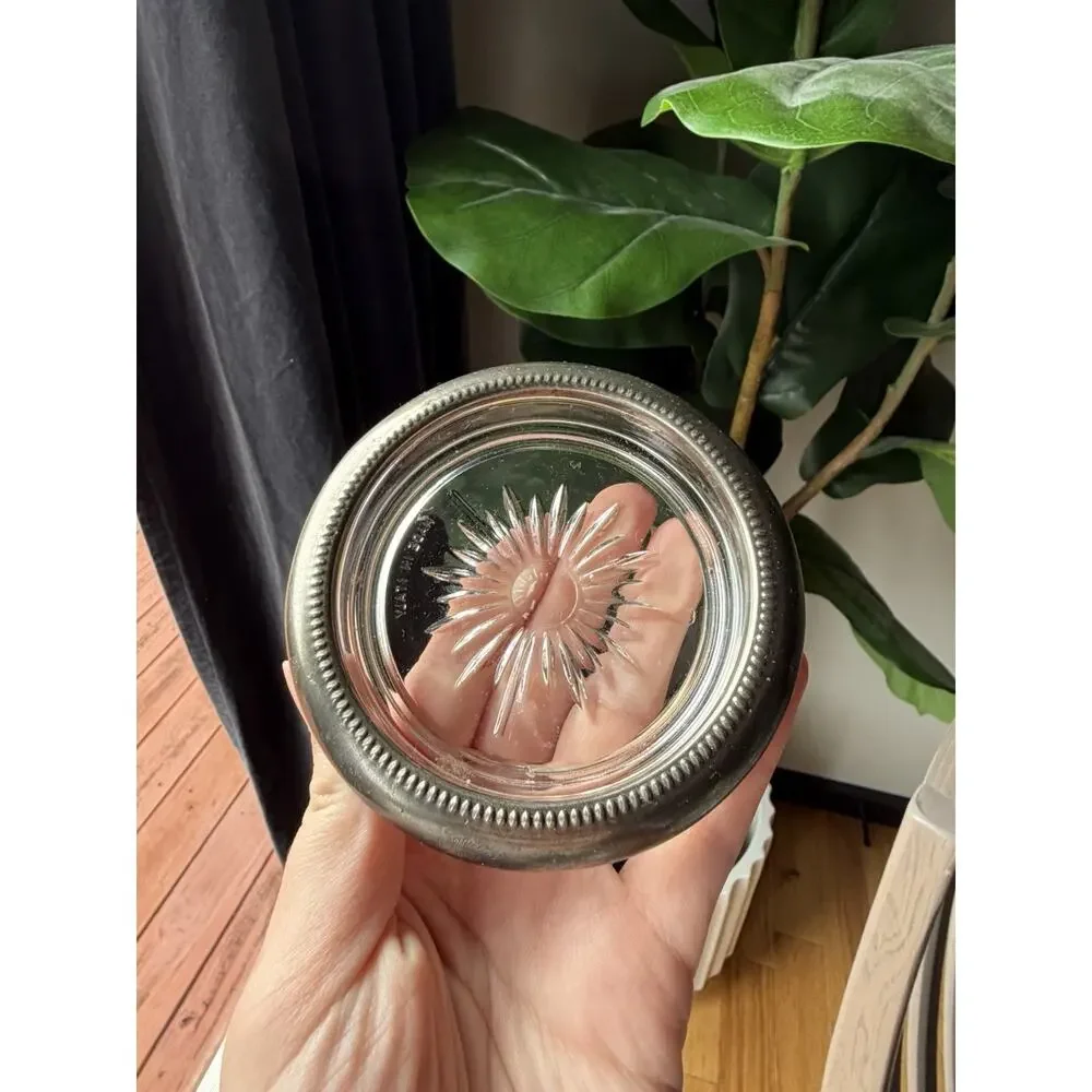 Set of 5 Leonard Silver Plated Glass Coaster Starburst Pattern Round Stackable